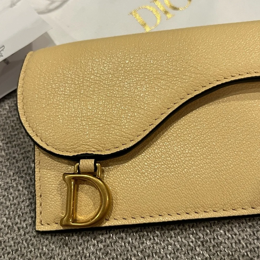 Price firm NEW Dior Beige Saddle Cosmos Zipped Card Holder